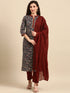 Teal Blue Cotton Floral Print Kurta with Pant and Dupatta